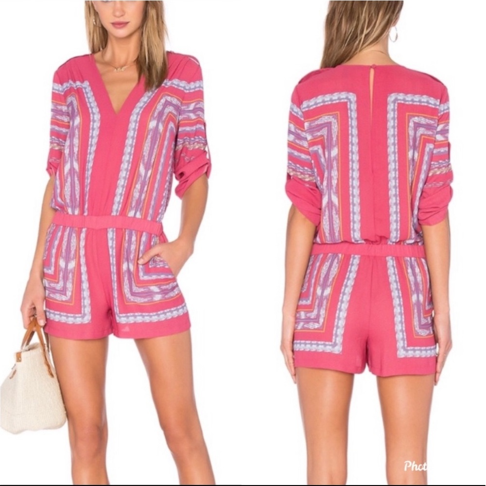 BCBGMAXAZRIA Soren Pink Tapestry Print Romper Womens Size Small